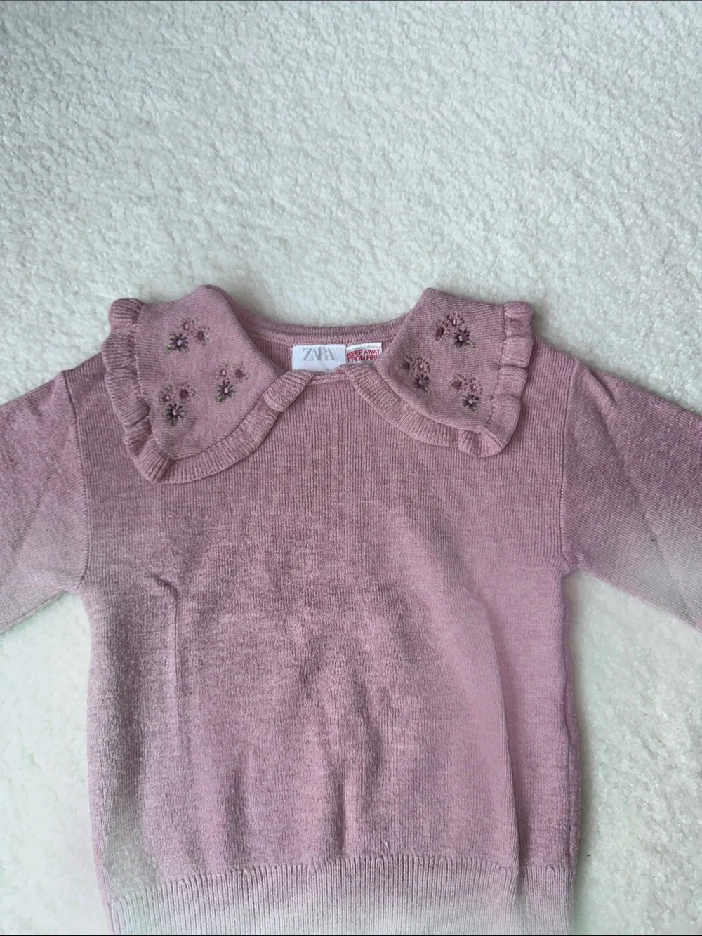 Zara Dusty Rose Embellished Collar Knit Sweater